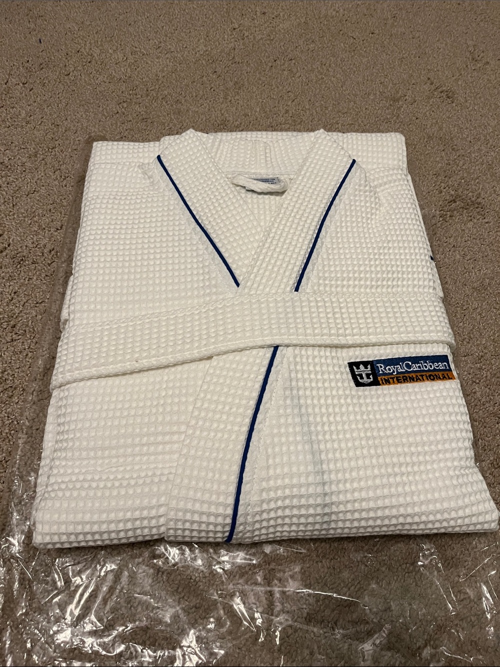 Royal Caribbean International White Waffle Robe with Blue Piping